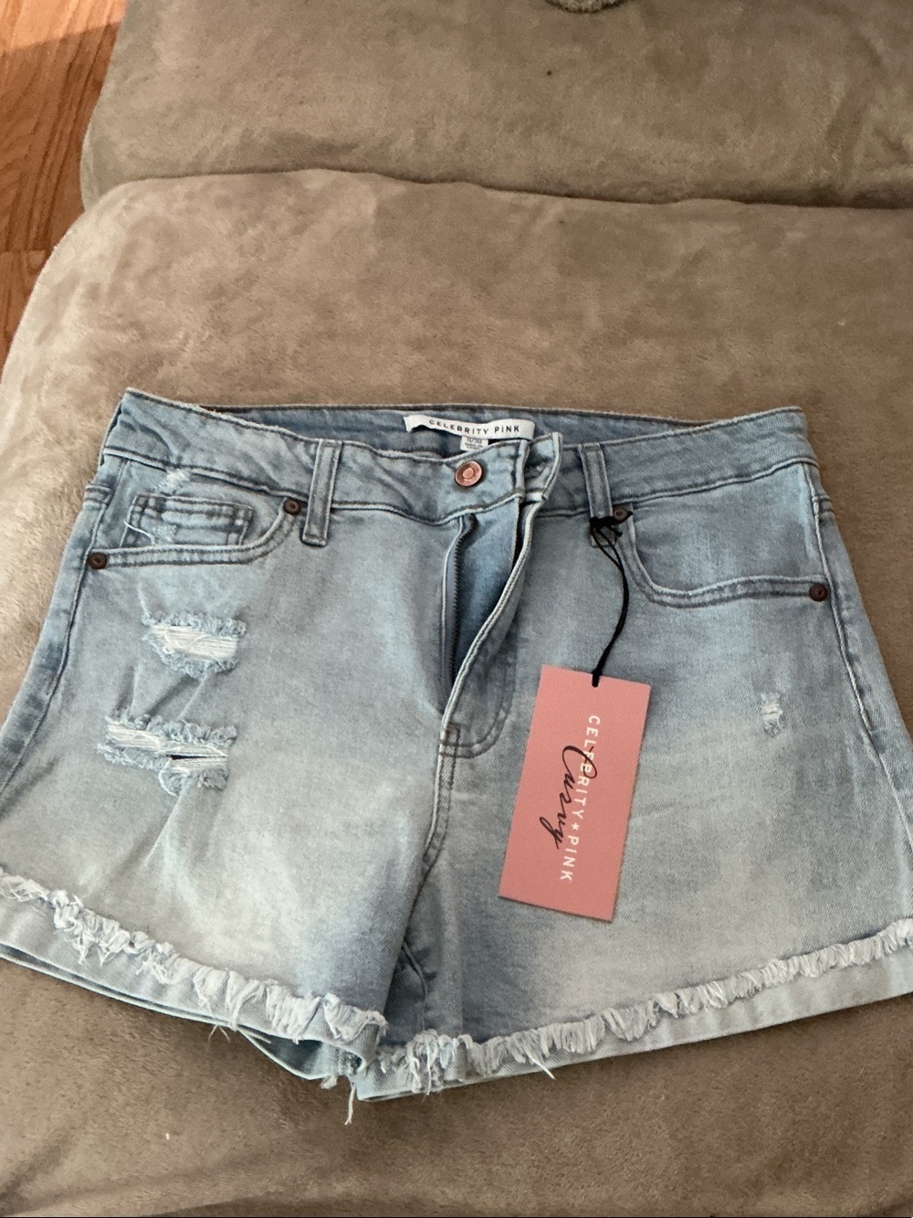 Celebrity Pink Light Wash Distressed Denim Shorts